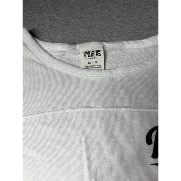 PINK‎ by VICTORIA SECRET Womans XS 1/2Sleeve TShirt White&Pink Logo Round Neck - Picture 6 of 6